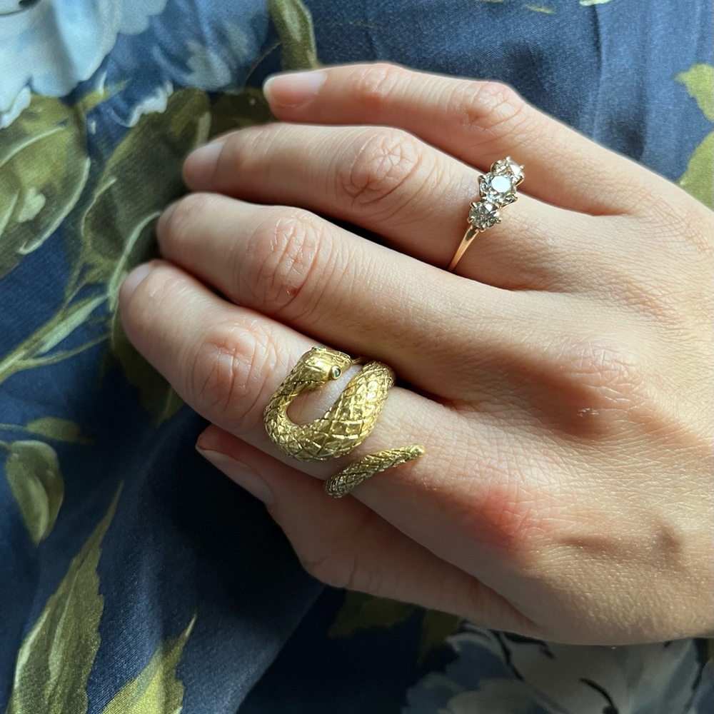14k gold and emerald serpent ring